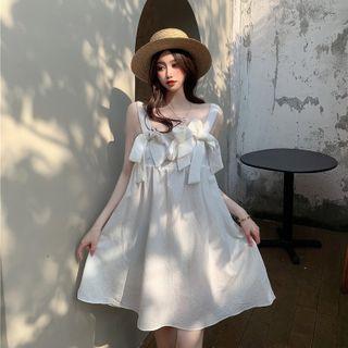 Spaghetti Strap Bow Accent A-line Dress White - One Size