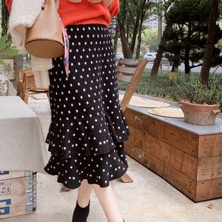 Layered Ruffle-hem Long Dotted Skirt
