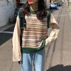 Printed Knit Vest Green - One Size