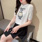 Short-sleeve Fish Print Knit Top