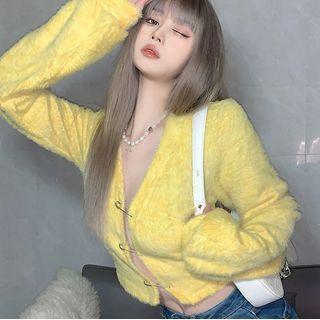 V-neck Knit Cardigan With Safety Pins