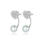 Sterling Silver Fashion Sweet Heart-shaped White Freshwater Pearl Earrings With Cubic Zirconia Silver - One Size