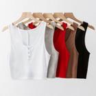 Plain Half-button Cropped Tank Top