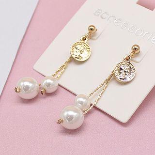 Alloy Coin Faux Pearl Dangle Earring As Shown In Figure - One Size