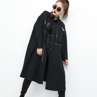Printed Shirt Dress Black - One Size