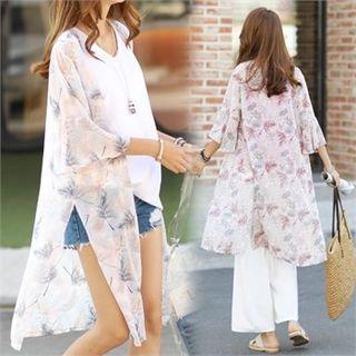 Flare-sleeve Foliage Long Robe Cardigan