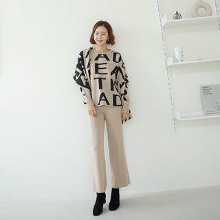 Set: Letter Sweater + Boot-cut Pants + Shawl Scarf