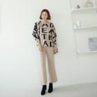 Set: Letter Sweater + Boot-cut Pants + Shawl Scarf