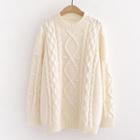 Cable-knit Crew-neck Sweater Beige - One Size