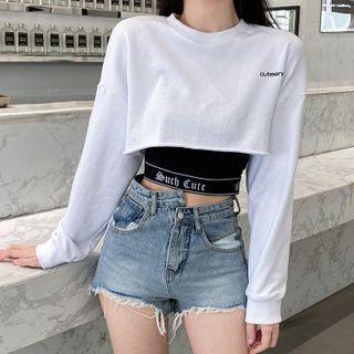 Set: Long-sleeve Lettering T-shirt + Spaghetti Strap Top