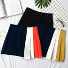 Color-block Asymmetric Pleated Skirt