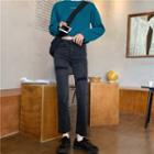 Slim-fit Fray Hem Jeans / Long-sleeve T-shirt