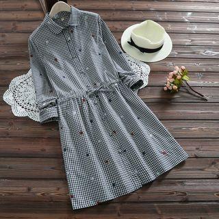 Long-sleeve Embroidery Drawstring Dress