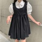 Balloon-sleeve Ruffled Blouse / Pinafore Dress