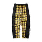 Plaid Panel Straight-cut Pants