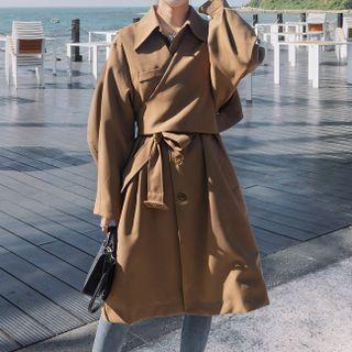 Set: Single-breasted Midi Coat + Wrap Vest