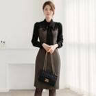 Tie-neck Color-block Sheath Dress