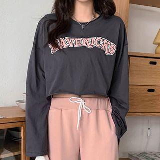 Slit-cuff Letter Print T-shirt