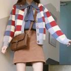 Checker Cardigan / Tie-neck Blouse / A-line Skirt
