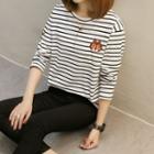 Long-sleeve Striped Embroidered T-shirt