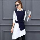 Set: Diagonal Hem Long Shirt + Vest