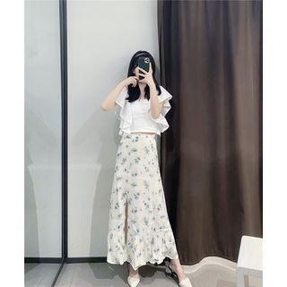 Floral Print Slit Maxi A-line Skirt