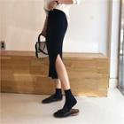 Slit H-line Knit Skirt Black - One Size