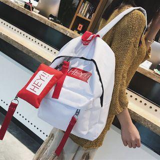 Lettering Canvas Backpack With Zip Pouch