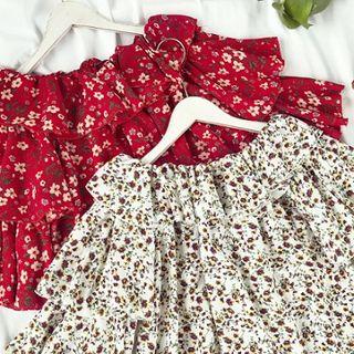 Floral Print Ruffle Short-sleeve Top