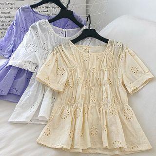 Plain Cutout Short-sleeve Blouse