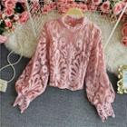 Stand-collar Eyelet Lace Long-sleeve Shirt