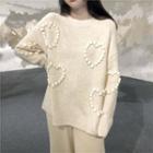 Long-sleeve Plain Heart Knit Sweater