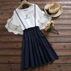 Color Panel Short-sleeve Mock Two-piece Dress