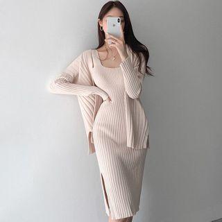Cardigan / Midi Sheath Knit Tank Dress / Set