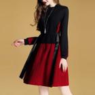 Mock Two-piece Long-sleeve Knit A-line Dress