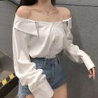 Off-shoulder Chain Strap Striped Long-sleeve Shirt