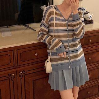 V-neck Color-block Stripe Knit Cardigan