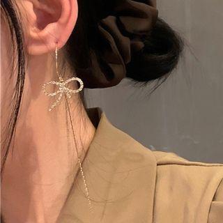Bow Rhinestone Dangle Earring 1 Pair - Alloy Stud - Gold - One Size