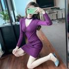 Long-sleeve Knit Choker Mini Bodycon Dress
