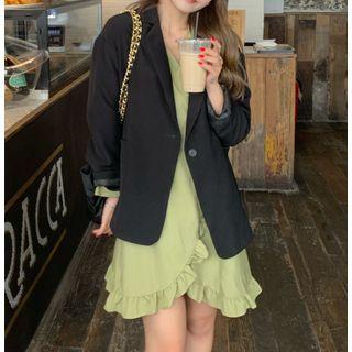 Plain Blazer / Ruffle Trim Mini Dress