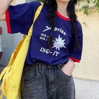 Short-sleeve Star Print T-shirt Blue - One Size