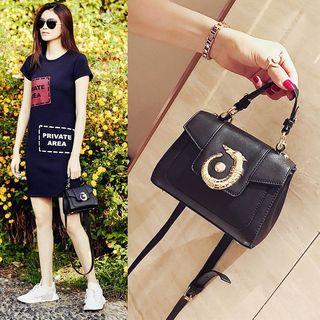 Flap Metal-accent Stitched Handbag
