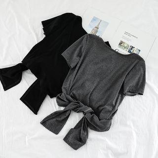 Tie-waist V-neck Short-sleeve T-shirt