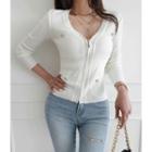 Zip-up Front Rib-knit Cardigan