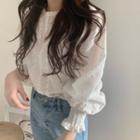 Lace Trim Long-sleeve Blouse White - One Size