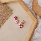 Plaid Dotted Heart Asymmetrical Dangle Earring 1 Pair - Red & White - One Size