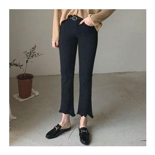 Cutout Fray-hem Semi Boot-cut Pants