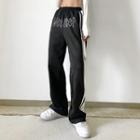 Letter Embroidered Striped Straight Leg Pants