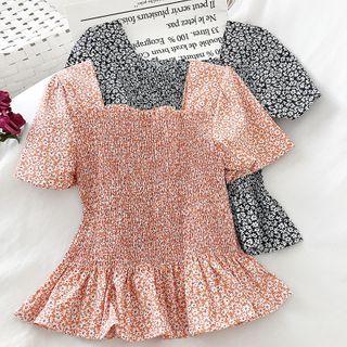 Square Neck Floral Ruffled Blouse