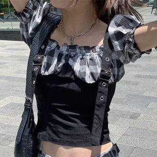 Cold-shoulder Puff-sleeve Cropped Top